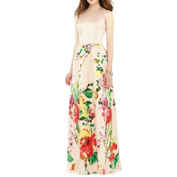 Alfred Sung Floral Maxi Dress Sleeveless Blush Bouquet Gown - Picture 1 of 11